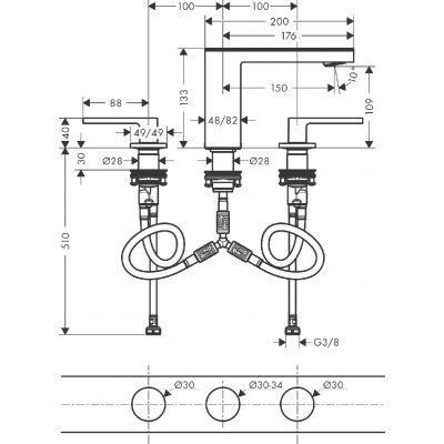 Axor MyEdition EcoSmart bateria umywalkowa stojąca 3-otworowa chrom/czarne szkło 47070600