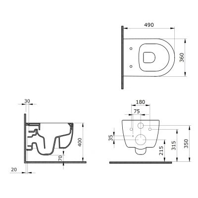 Zestaw Bocchi V-Tondo miska WC z deską sedesową wolnoopadającą i stelaż podtynkowy Grohe Rapid SL z przyciskiem spłukującym Skate chrom błyszczący (14170010129, A0336001, 38539001, 38732000)