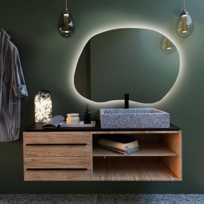 Baltica Design Bright Stain II lustro 100x72 cm barwa zimna z włącznikiem bezdotykowym oraz matą grzewczą