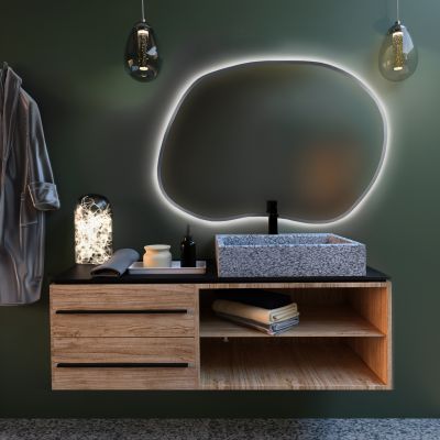 Baltica Design Bright Stain II lustro 50x36 cm srebrne barwa zimna z włącznikiem bezdotykowym