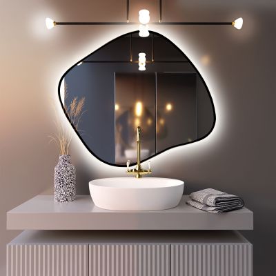 Baltica Design Bright Stain III lustro 50x43 cm czarne barwa światła ciepła z włącznikiem bezdotykowym