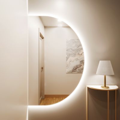 Baltica Design Tiny Border Semi Round lustro 110x55 cm z oświetleniem biały