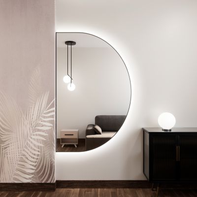 Baltica Design Tiny Border Semi Round Bright lustro 80x40 cm czarne barwa światła neutralna