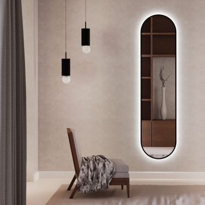 Baltica Design Tiny Border Pastille lustro 40x80 cm owalne kolor ramy czarny barwa światła ciepła z włącznikiem bezdotykowym