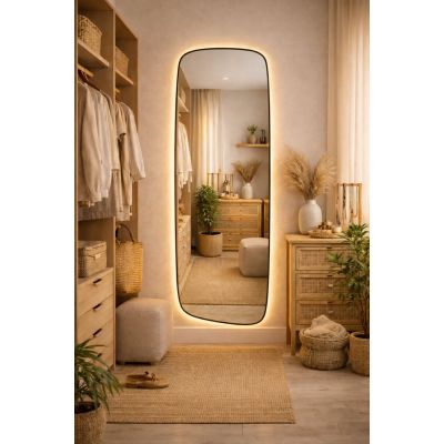 Baltica Design Stone Calm L lustro 155x50 cm z oświetleniem LED rama czarna barwa ciepła