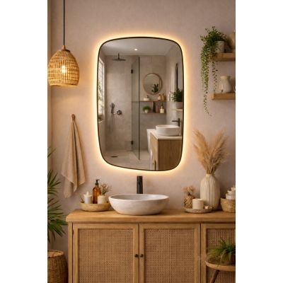 Baltica Design Stone Calm S lustro 90x60 cm z oświetleniem LED rama czarna barwa ciepła