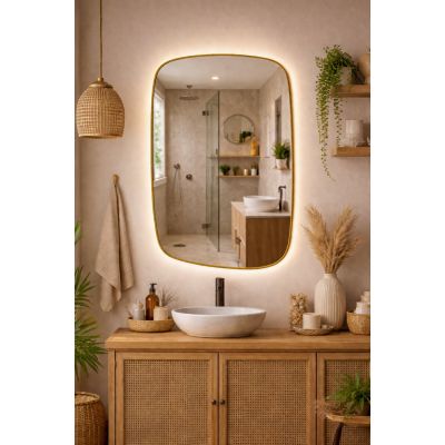 Baltica Design Stone Calm S lustro 90x60 cm z oświetleniem LED rama złota barwa neutralna