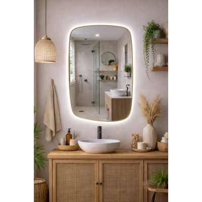 Baltica Design Stone Calm S lustro 90x60 cm z oświetleniem LED rama złota barwa zimna