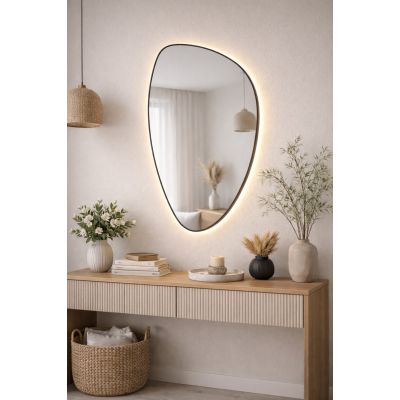 Baltica Design Stone Fluid S lustro 92x55 cm z oświetleniem LED rama czarna barwa ciepła