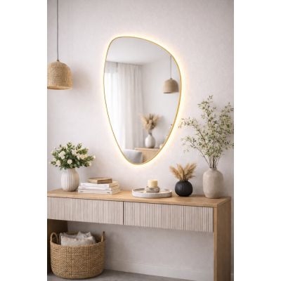 Baltica Design Stone Fluid S lustro 92x55 cm z oświetleniem LED rama złota barwa neutralna