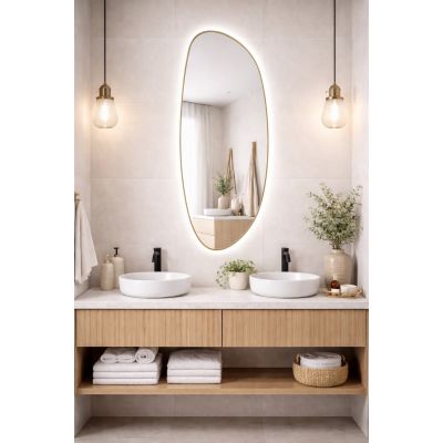 Baltica Design Stone Fluid L lustro 155x50 cm z oświetleniem LED rama złota barwa neutralna