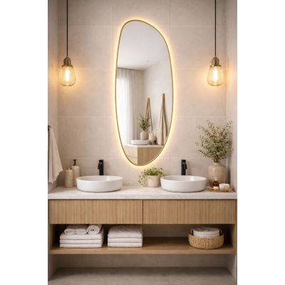 Baltica Design Stone Fluid L lustro 155x50 cm z oświetleniem LED rama złota barwa ciepła