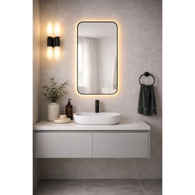 Baltica Design Stone Aura S lustro 90x60 cm z oświetleniem LED rama czarna barwa ciepła