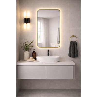 Baltica Design Stone Aura S lustro 90x60 cm z oświetleniem LED rama złota barwa ciepła