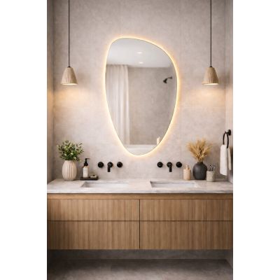 Baltica Design Stone Fluid S No Edges Bright lustro 92x55 cm z oświetleniem LED bez ramy barwa ciepła