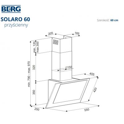 Berg Solaro okap kuchenny 55 cm kominowy czarny SOLOPSDBK6001
