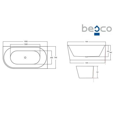 Besco Zoya Glam wanna wolnostojąca 150x75 cm przyścienna prawa biały połysk/złoty #WA-150-ZPZP