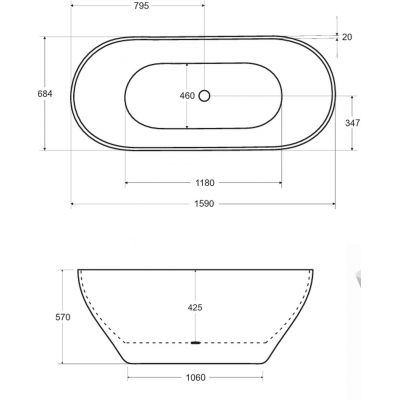 Besco Moya wanna wolnostojąca 159x68,4 cm owalna dwukolorowa #WMD-160-MWC