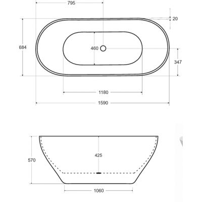 Besco Moya wanna wolnostojąca 159x68,4 cm owalna dwukolorowa #WMD-160-MZ