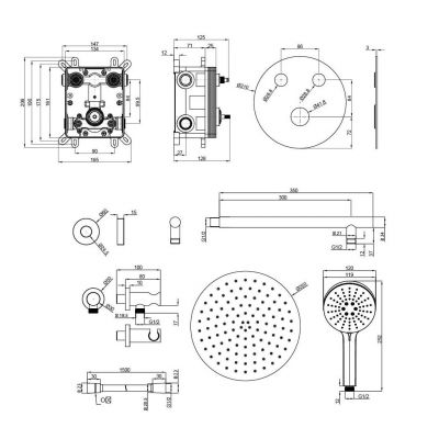 Corsan Lugo zestaw prysznicowy podtynkowy z deszczownicą grafitowy Z04MGM