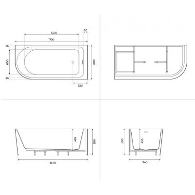 Corsan Invelia wanna narożna 170x80 cm prawa biała V220XLPWH