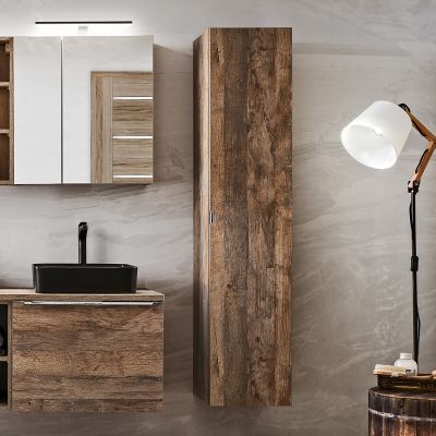 Zestaw Comad Santa Fe Taupe szafki 80 cm i 20 cm wiszące z blatem meblowym 100 cm szary z umywalką Smile 41x41 cm białą, z szafkami bocznymi i lustrzaną SET-SFT B 100CM UN 6252 A4