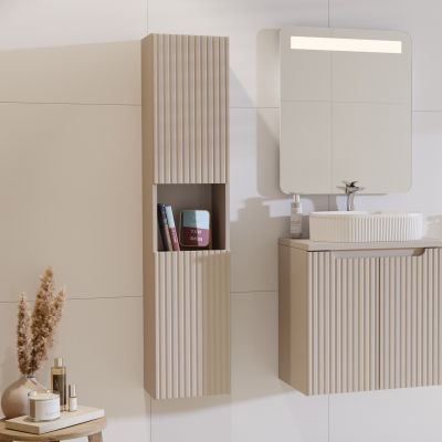 Zestaw Comad Nova Cashmere szafka 50 cm podumywalkowa wisząca z umywalką meblową Sky i szafką wysoka 140 cm boczna kaszmir SET-NOC 50CM 1S SKY 3 HC