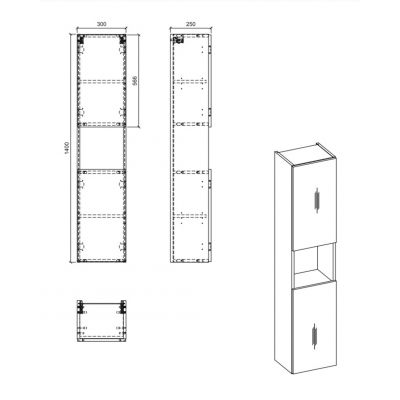 Zestaw Comad Nova Oak/Black szafka z blatem 60 cm z szafką boczną wysoką i regałem dąb/czarny SET-NOA B BLACK 90CM S HC