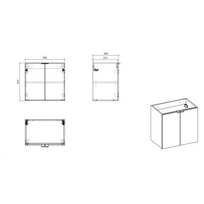 Zestaw Comad Nova Oak szafka z blatem 60 cm wisząca dąb i umywalka Wiki 36x36 cm biała z szafką boczną wysoką SET-NOA B OAK 60CM D UN WIKI SW HC