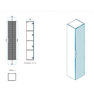 Comad Ocean Black szafka 35x33x170 cm czarna-dąb OCEAN BLACK 80-01-1D