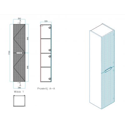 Comad Ocean Black szafka 35x33x170 cm czarna-dąb OCEAN BLACK 80-02-2D
