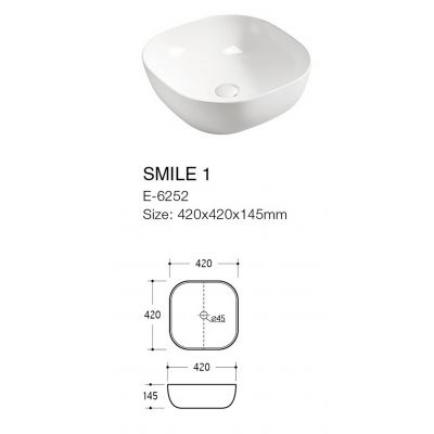 Comad Smile umywalka 41x41 cm nablatowa kwadratowa biały połysk UM-6252SMILE40DP