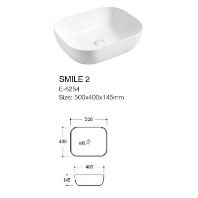 Comad Smile umywalka 50x40 cm nablatowa prostokątna biały połysk UM-6254SMILE50DP