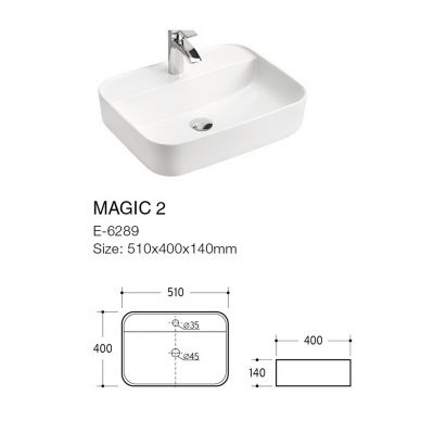 Comad Magic 2 umywalka 50x40 cm nablatowa prostokątna biały połysk UM-6289MAGIC50DP