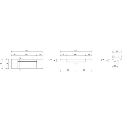 Cristalstone Linea Diago umywalka 100x30 cm prostokątna wpuszczana-z blatem biała U1000-MCOLCW/CR