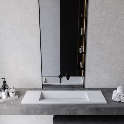 Cristalstone Linea Diago umywalka 100x30 cm prostokątna wpuszczana-z blatem biała U1000-MCOLCW/CR
