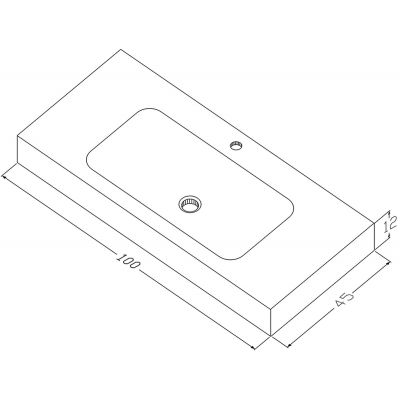 Cristalstone Linea Simpla umywalka 100x45 cm prostokątna ścienna-z blatem biała U1000-MCOT