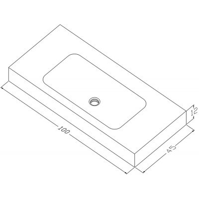 Cristalstone Linea Simpla umywalka 100x45 cm prostokątna ścienna-z blatem biała U1000-MCOT/BO