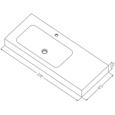 Cristalstone Linea Simpla umywalka 110x45 cm prostokątna ścienna-z blatem biała U1100-MBLOT