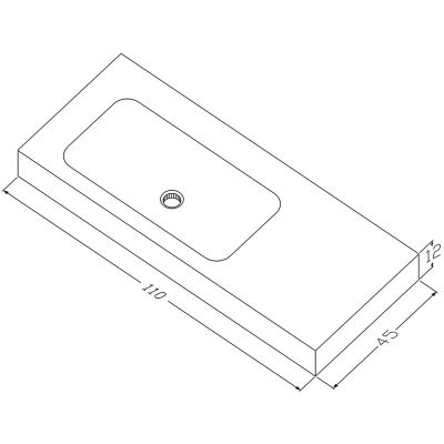 Cristalstone Linea Simpla umywalka 110x45 cm prostokątna ścienna-z blatem biała U1100-MBLOT/BO