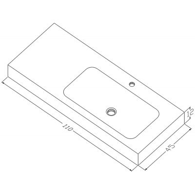 Cristalstone Linea Simpla umywalka 110x45 cm prostokątna ścienna-z blatem biała U1100-MBPOT