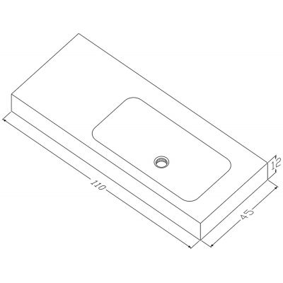 Cristalstone Linea Simpla umywalka 110x45 cm prostokątna ścienna-z blatem biała U1100-MBPOT/BO