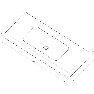 Cristalstone Linea Simpla umywalka 110x45 cm prostokątna ścienna-z blatem biała U1100-MCOT/BO