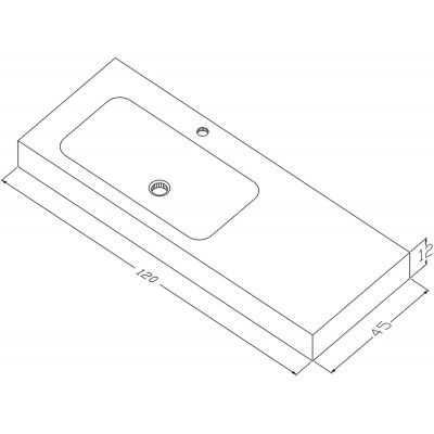 Cristalstone Linea Simpla umywalka 120x45 cm prostokątna ścienna-z blatem biała U1200-MBLOT