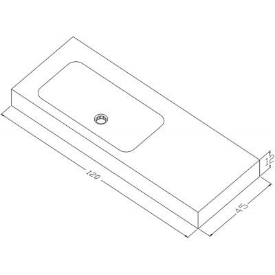 Cristalstone Linea Simpla umywalka 120x45 cm prostokątna ścienna-z blatem biała U1200-MBLOT/BO
