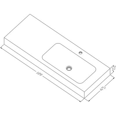 Cristalstone Linea Simpla umywalka 120x45 cm prostokątna ścienna-z blatem biała U1200-MBPOT