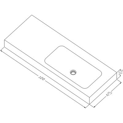 Cristalstone Linea Simpla umywalka 120x45 cm prostokątna ścienna-z blatem biała U1200-MBPOT/BO