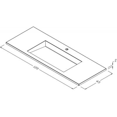 Cristalstone Linea Ideal umywalka 120x45 cm wpuszczana prostokątna biały U1200-MCOLC/CR