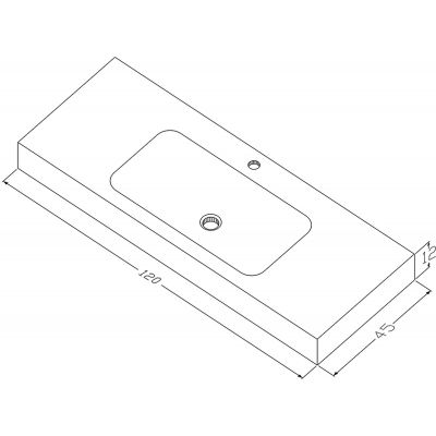 Cristalstone Linea Simpla umywalka 120x45 cm prostokątna ścienna-z blatem biała U1200-MCOT