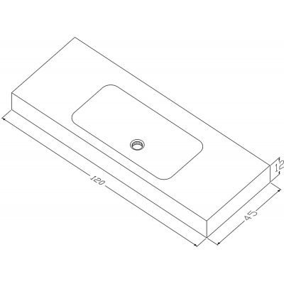 Cristalstone Linea Simpla umywalka 120x45 cm prostokątna ścienna-z blatem biała U1200-MCOT/BO